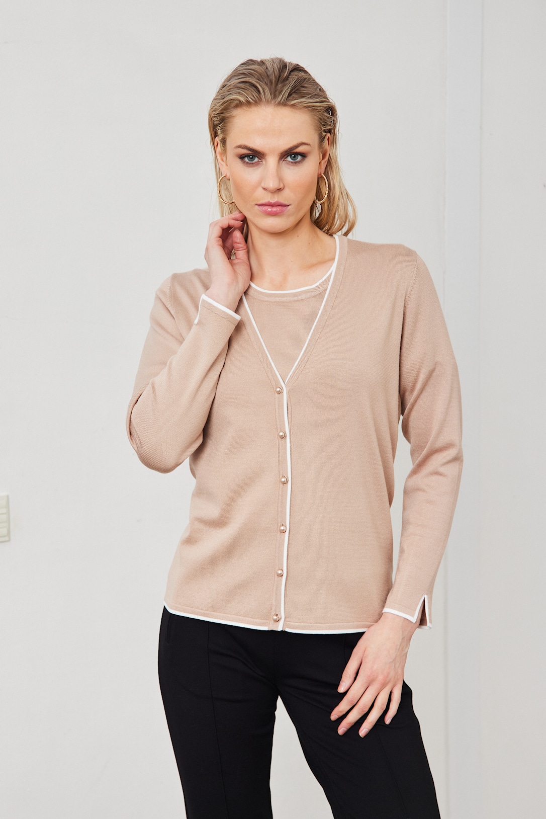 MICHA Viscose Strik med Kant - Kamel - L