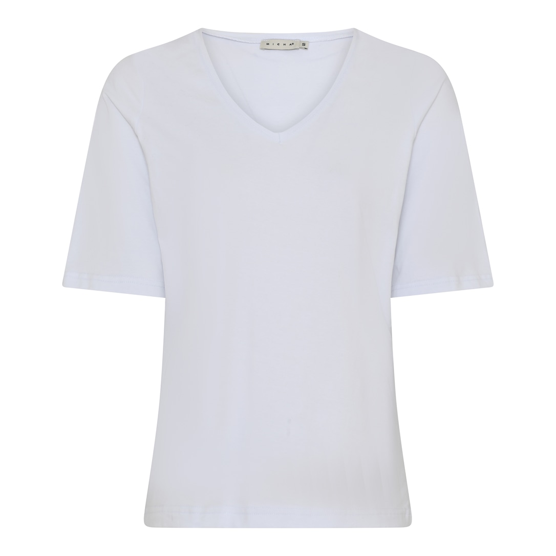 MICHA T-shirt Dame V-hals Korte Ærmer Bomuld - Offwhite - XL