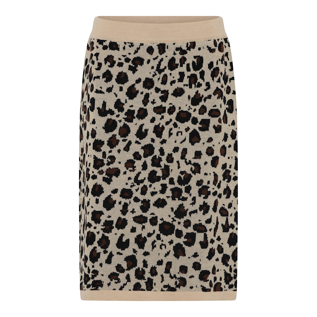 MICHA Efterårs Leopard Strik - Kamel/Sort - M