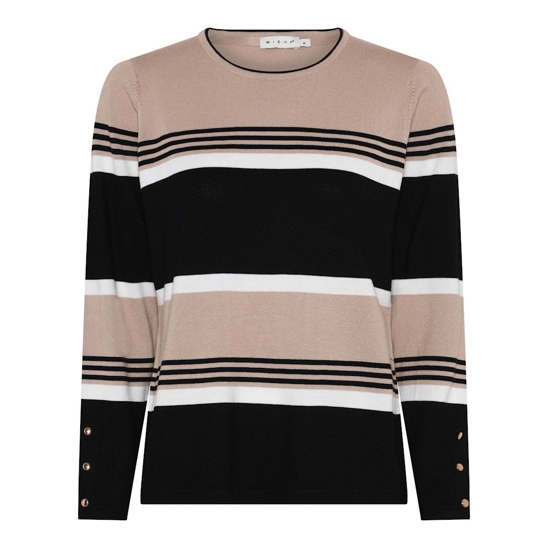 MICHA Eco Vero Stribet Strik - Kamel/Sort - L