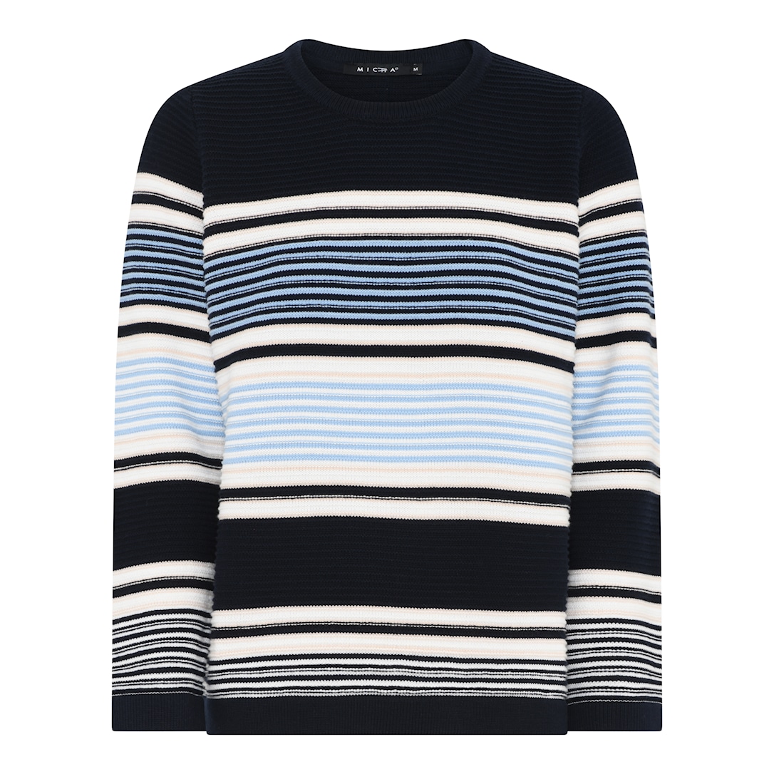 MICHA Stribet Bomuld Strik - Navy/Blå - L