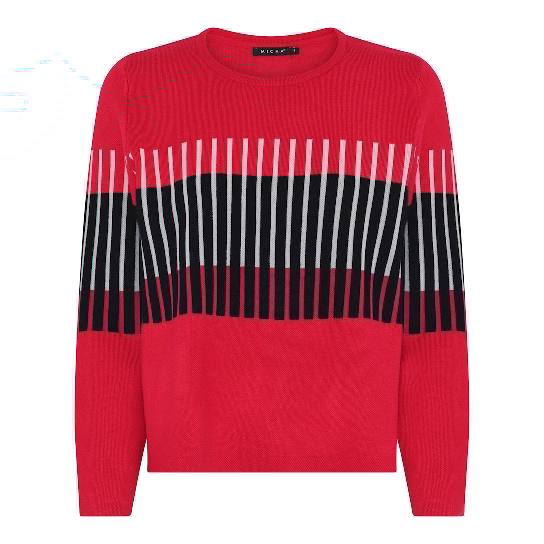 MICHA Elegant Stribet Strik - Rød/Navy - L