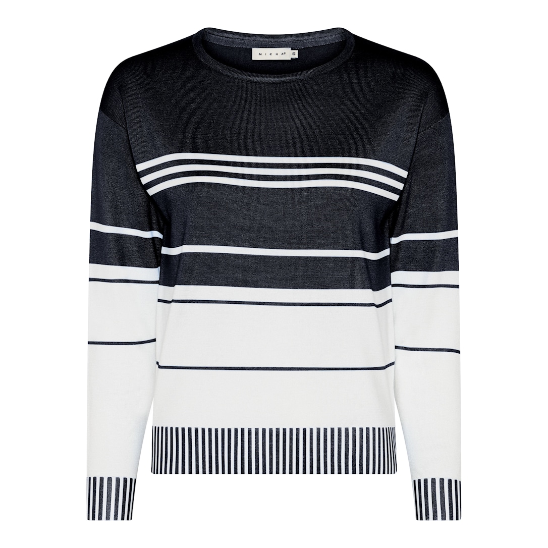 MICHA Basic Eco Vero Forårs Stribet Strik - Navy/Offwhite - M