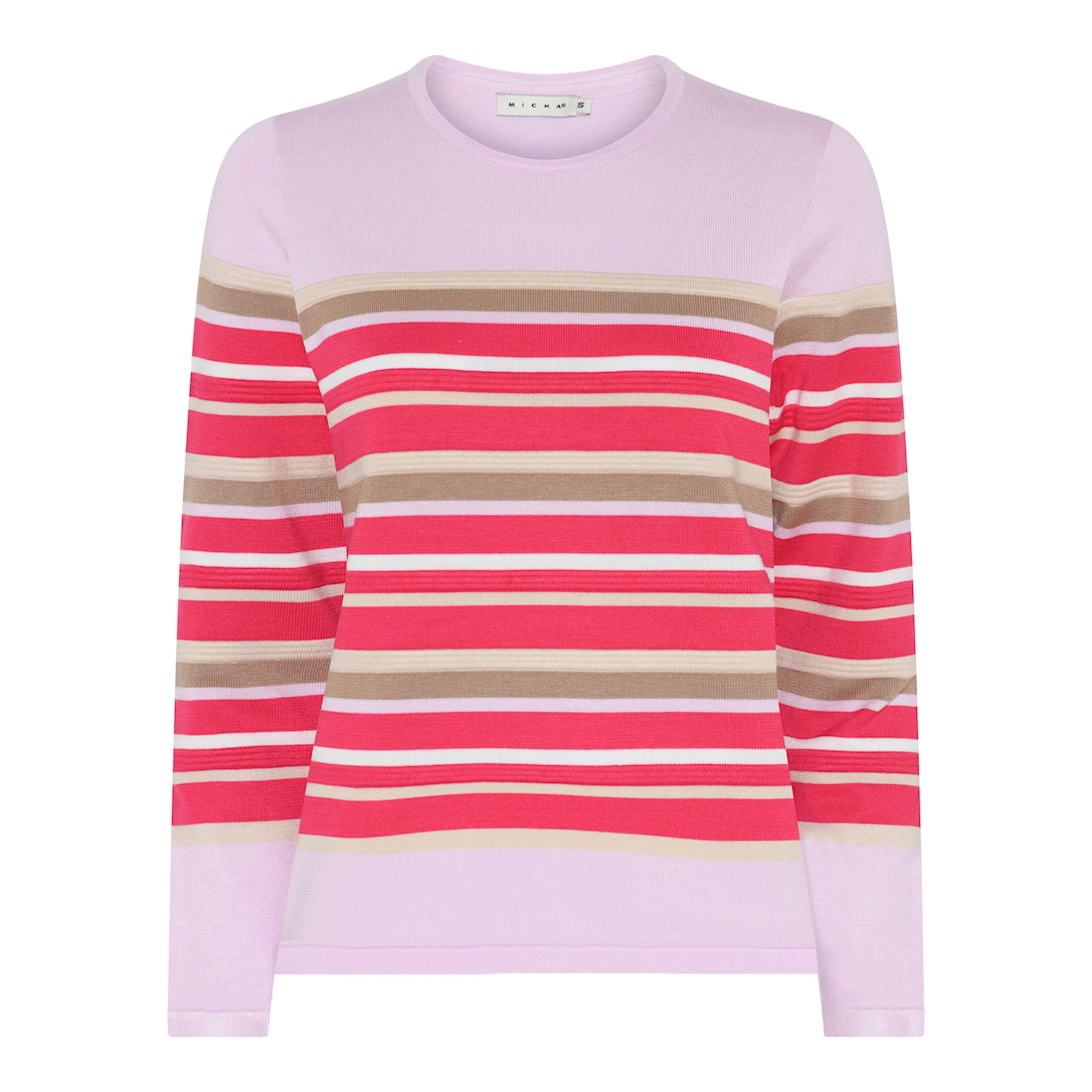MICHA Basic Eco Vero Forårs Stribet Strik - Pink/Rosa - L