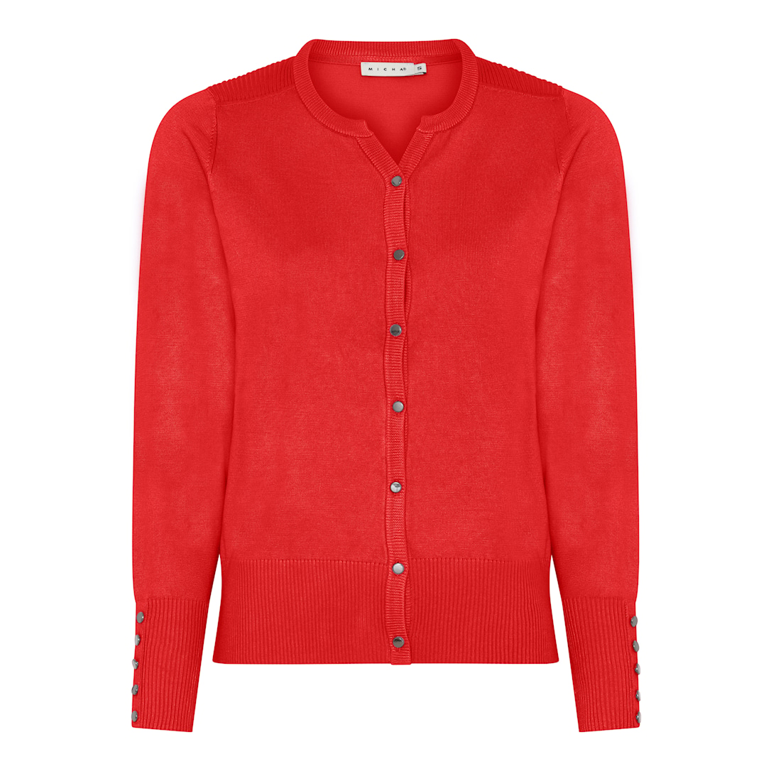 MICHA Cardigan Dame Rund Hals Viscose Strik med Knapper og Rib - Rød - 4XL