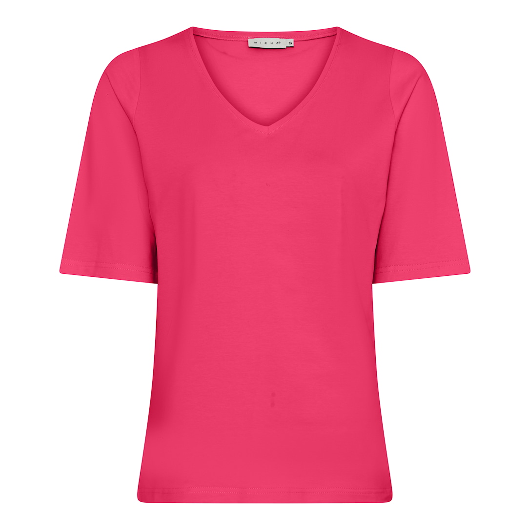 MICHA T-shirt Dame V-hals Korte Ærmer Bomuld - Pink - L