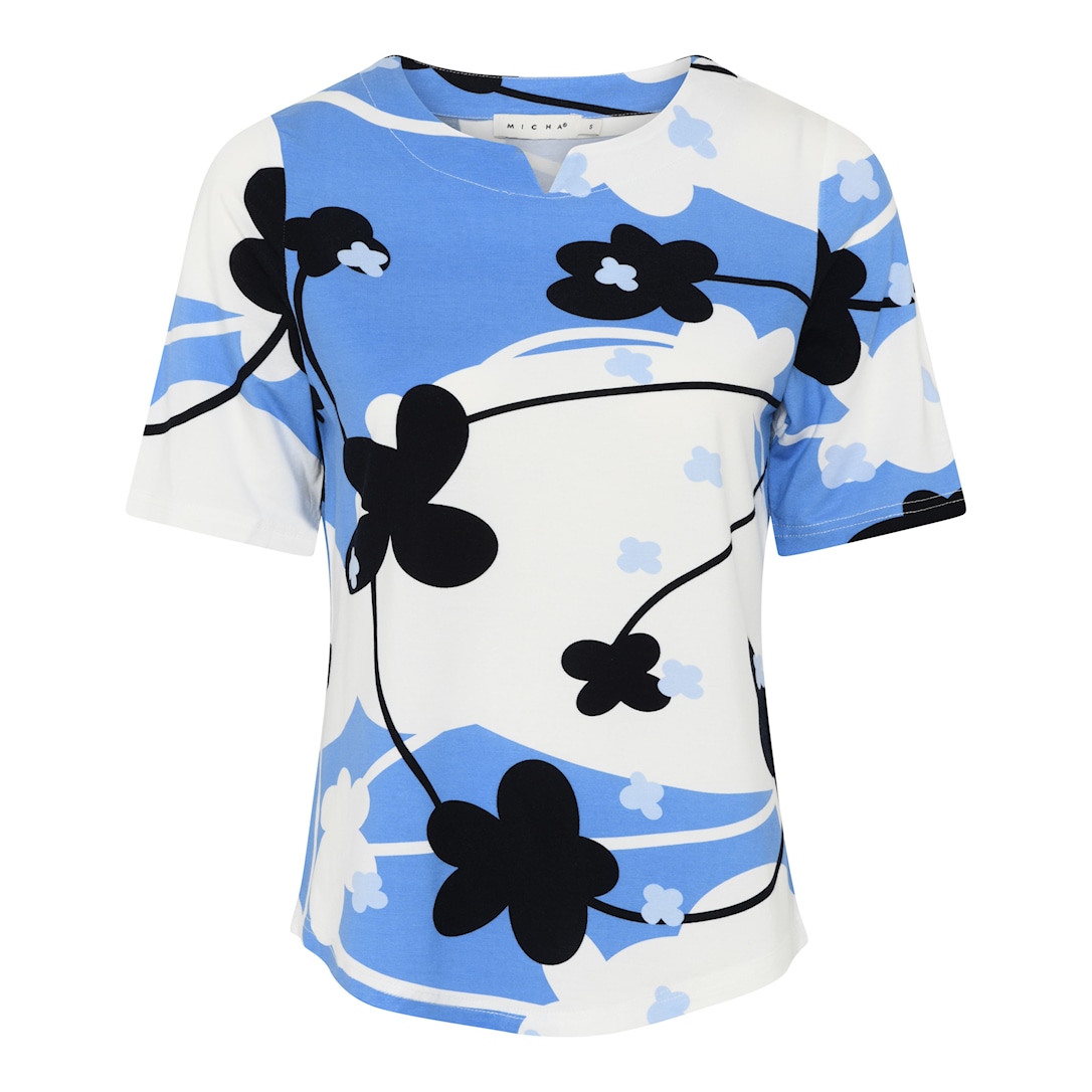 MICHA T-shirt Dame Blomsterprint Bomuld - Blå Print - XS