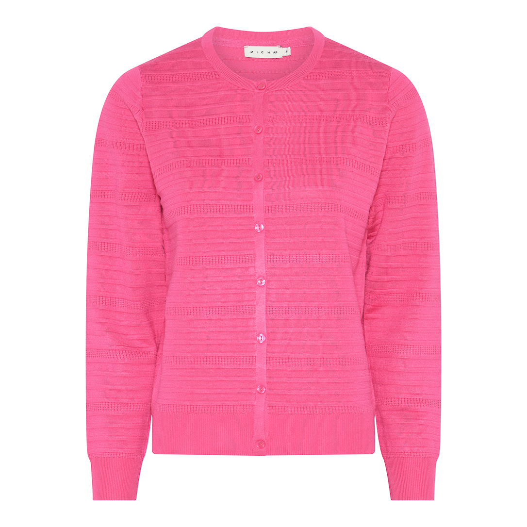 MICHA Cardigan Dame Rund Hals Viscose Strik med Strukturstriber - Pink - L