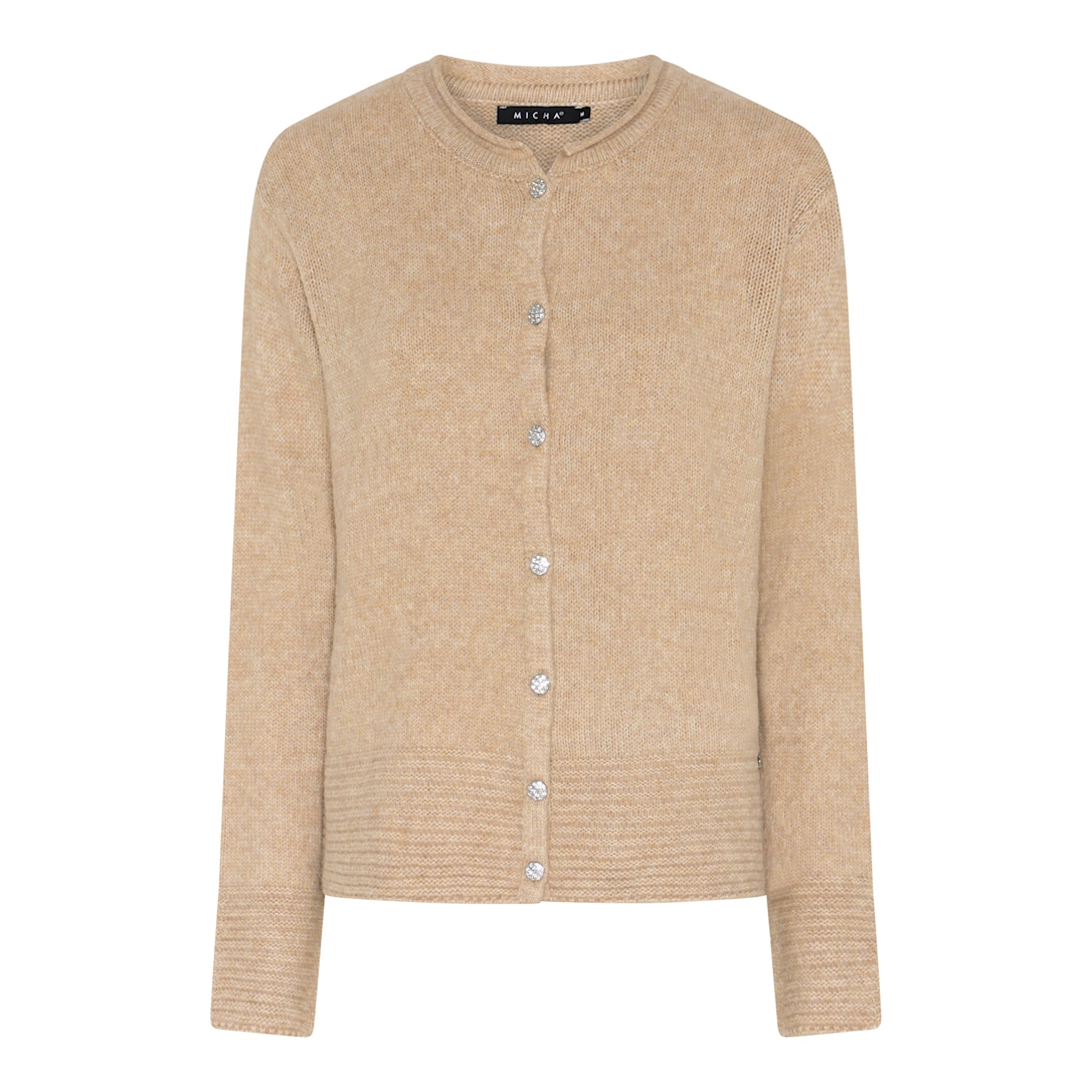 MICHA Cardigan Dame Rund Hals Strik med Smykkeknapper - Navy Melange - L