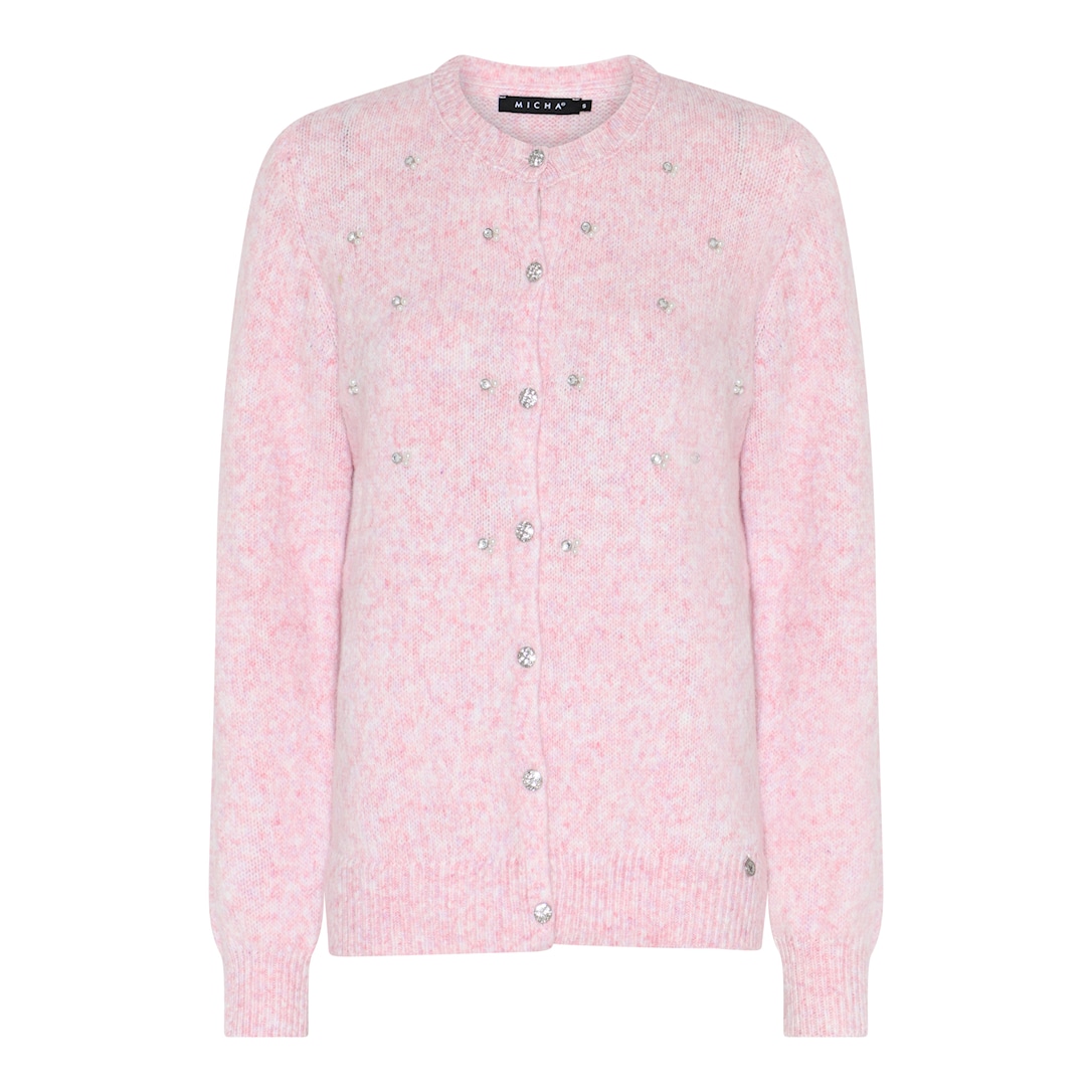 MICHA Cardigan Dame Rund Hals Strik med Similisten - Rosa - L
