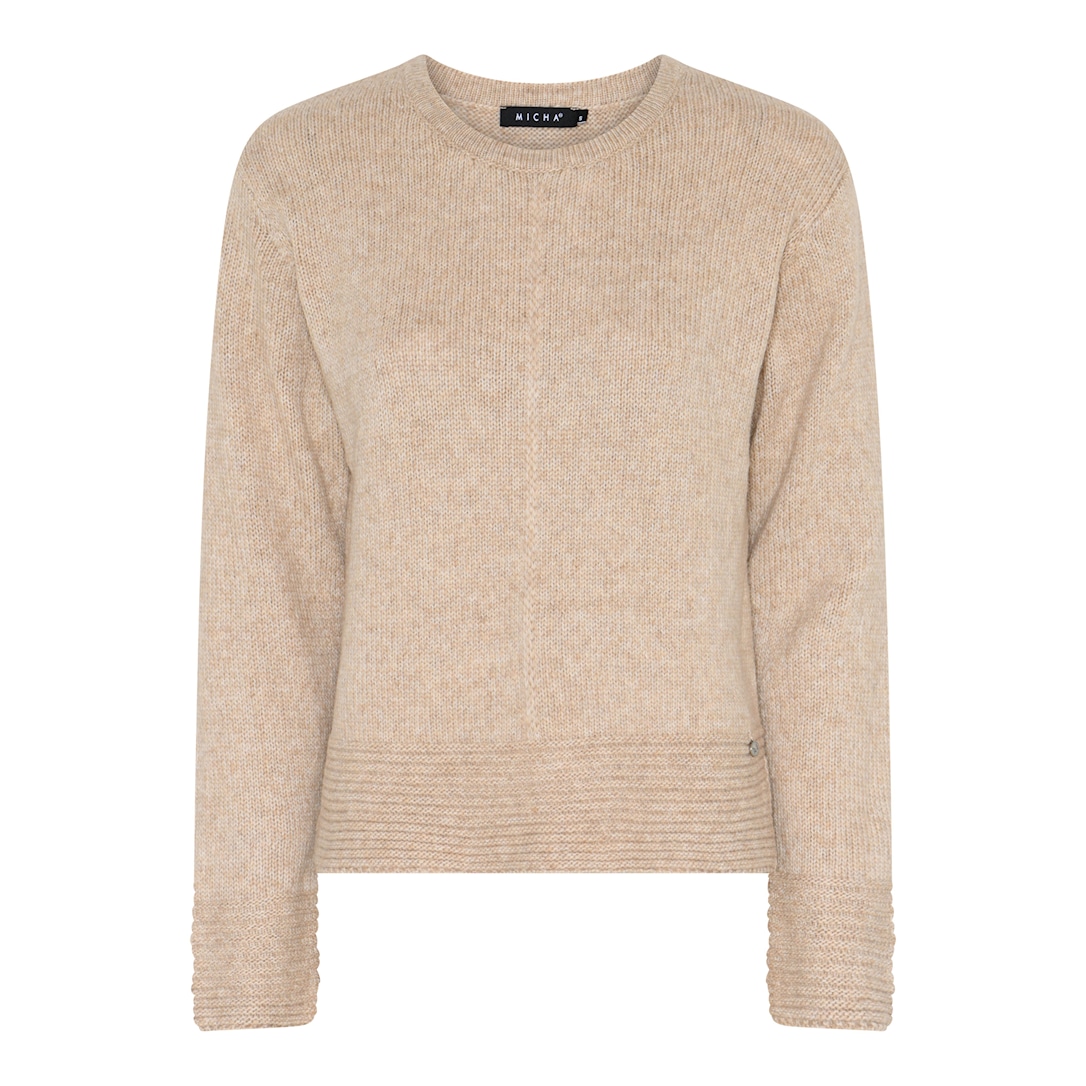 MICHA Strikbluse Dame Rund Hals Melange Strik - Kamel Melange - L